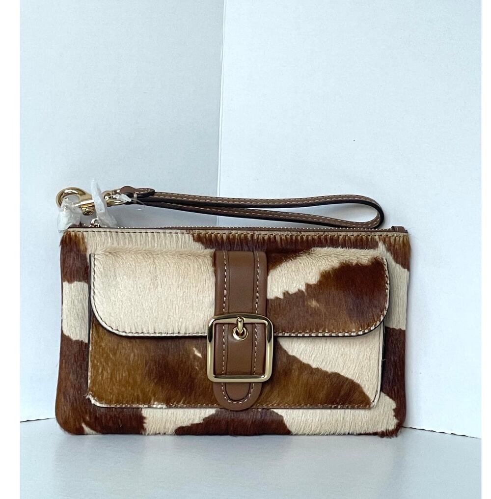 Coach Ashton Wristlet Haircalf Cow Print CDY07 Leather Clutch E